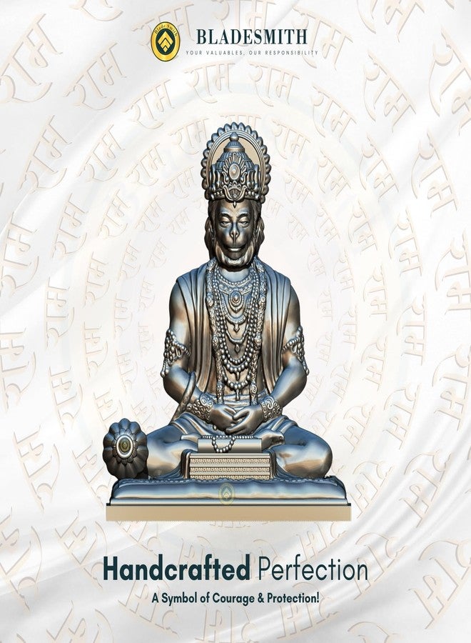 BLADESMITH Bajrangbali Hanuman ji Idol Statue murti for Car Dashboard Home Decoration Puja Mandir Silver Color, 9 x 7.5 Cm - Image 2
